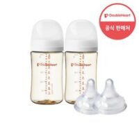 더블하트 모유실감 3세대 PPSU 베이직 트윈팩 240ml+젖꼭지(2입), 제뉴인화이트, 3세대 젖꼭지LL