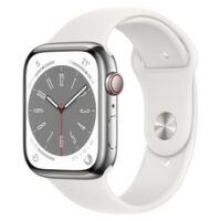 Apple 애플워치 8 GPS+Cellular, 45mm, 스테인리스, 실버 / 화이트 스포츠밴드