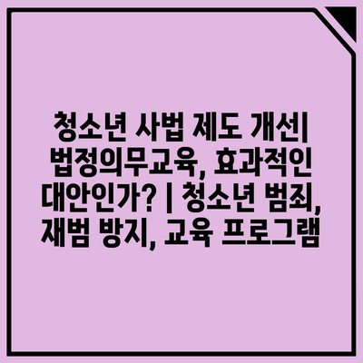 청소년 사법 제도 개선| 법정의무교육, 효과적인 대안인가? | 청소년 범죄, 재범 방지, 교육 프로그램